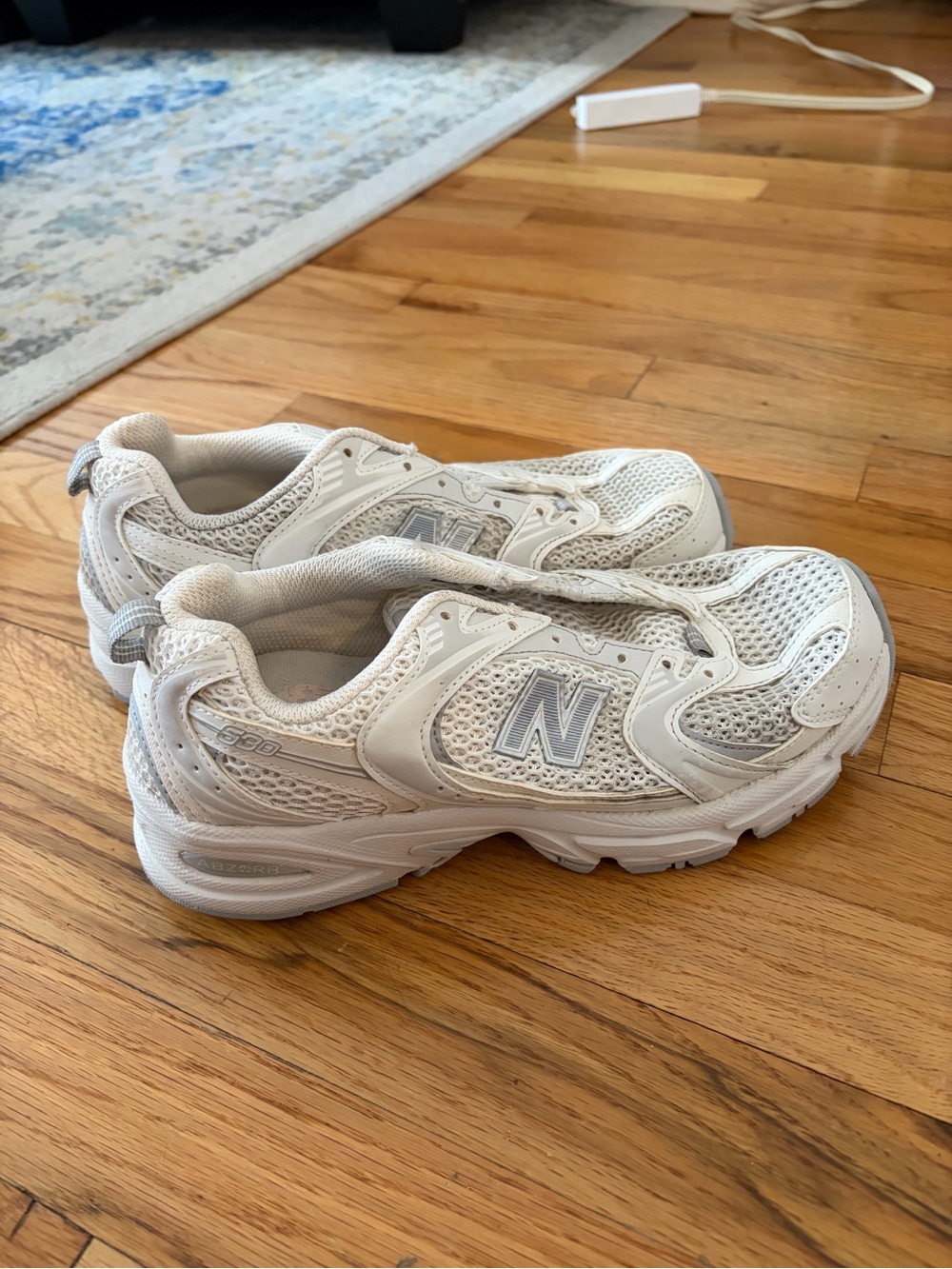 New Balance white and silver sneakers worn once